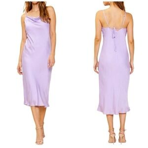 Skies Are Blue Cowl Neck Lilac Midi Length Flowy Bias Cut Toe Back Slip Dress